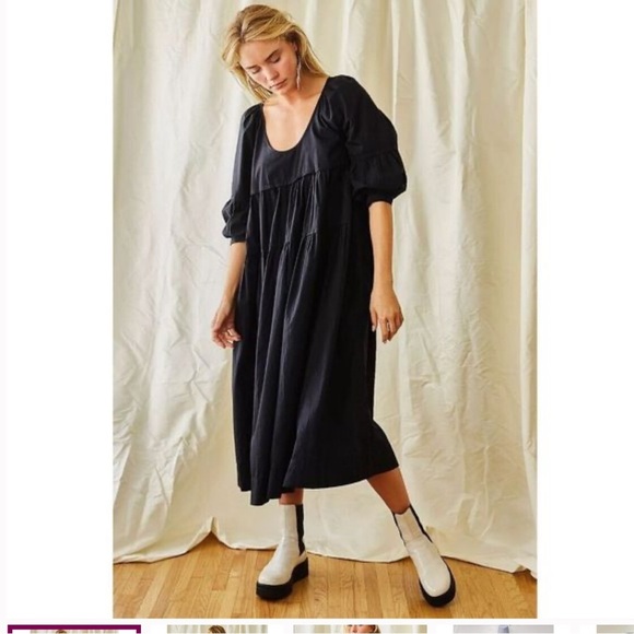 ⭐️NWOT Free People Syd Poplin MIDI Dress with Puff Sleeves⭐️ - Picture 1 of 9